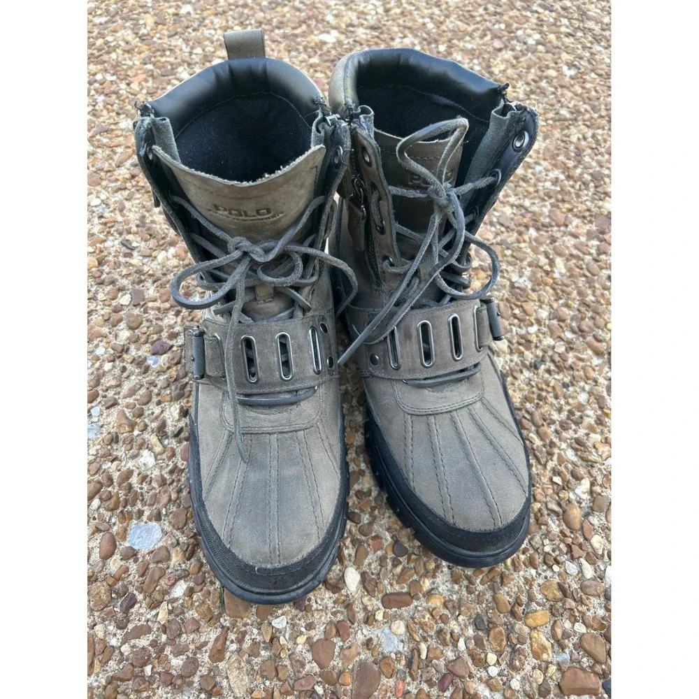 Polo Ralph Lauren Andres Boots Men 9.5D Leather Side Zip Duck Buckle Grunge